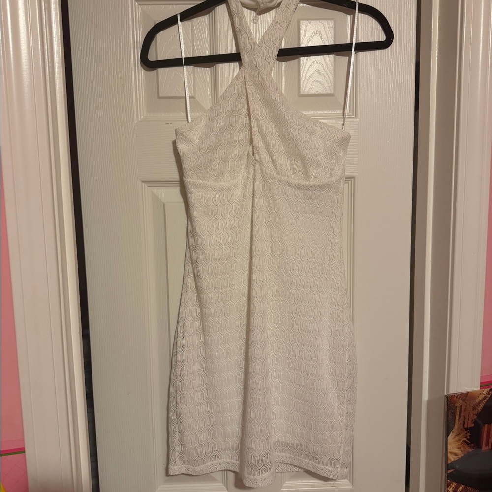 H&M White Lace Halter Mini Dress